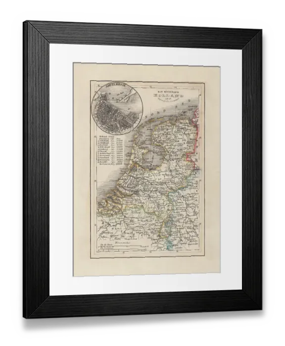 Framed Print : Old map of the Netherlands, steel engraving, published 1857 Framed Print : Old map of the Netherlands, steel engraving, published 1857