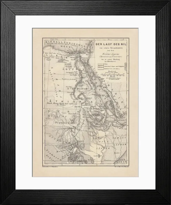 Framed Print : Historical map of the Nile river, wood engraving, published 1879 Framed Print : Historical map of the Nile river, wood engraving, published 1879