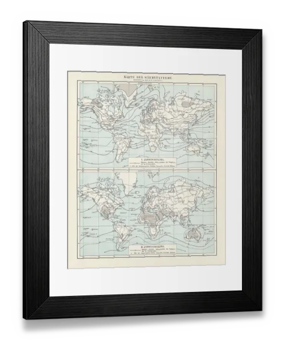 Framed Print : World map of the thermal extremes from 1892, lithograph, 1898 Framed Print : World map of the thermal extremes from 1892, lithograph, 1898