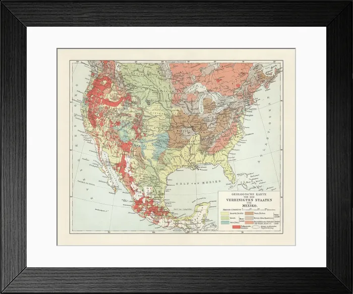 Framed Print : Geological map of USA and Mexico, lithograph, published in 1897 Framed Print : Geological map of USA and Mexico, lithograph, published in 1897