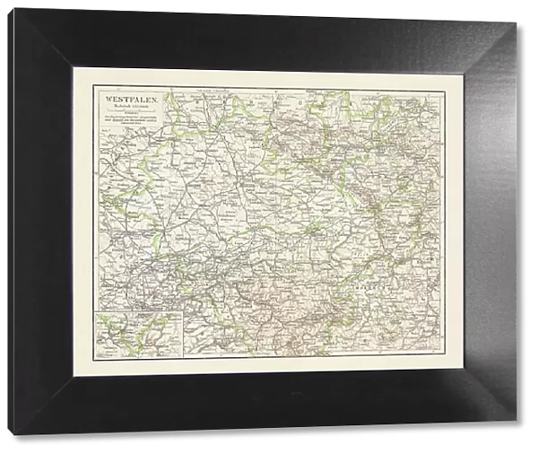 Historical map of Westphalia (North Rhine-Westphalia), Germany, lithograph, published 1897