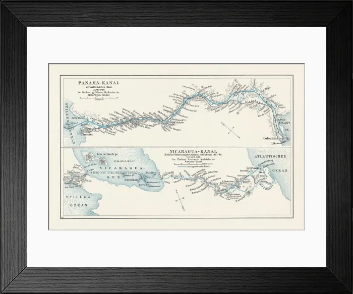 Framed Print : Map of projects of Panama and Nicaragua Canal, lithograph, 1897 Framed Print : Map of projects of Panama and Nicaragua Canal, lithograph, 1897
