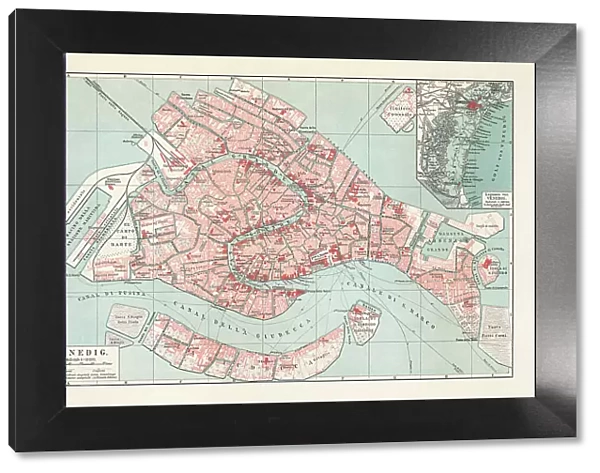 City map of Venice, Italy, lithograph, published in 1897