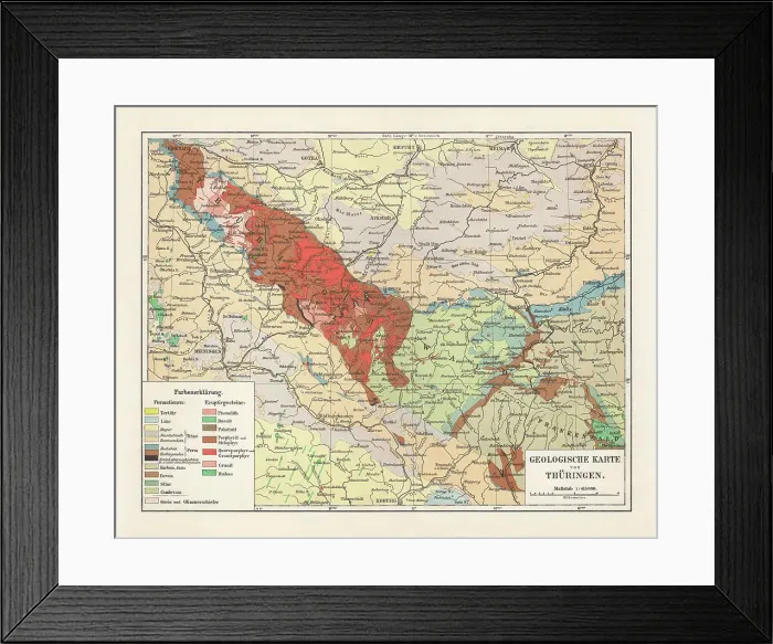 Framed Print : Geological map of Thuringia, Germany, lithograph, published in 1897 Framed Print : Geological map of Thuringia, Germany, lithograph, published in 1897