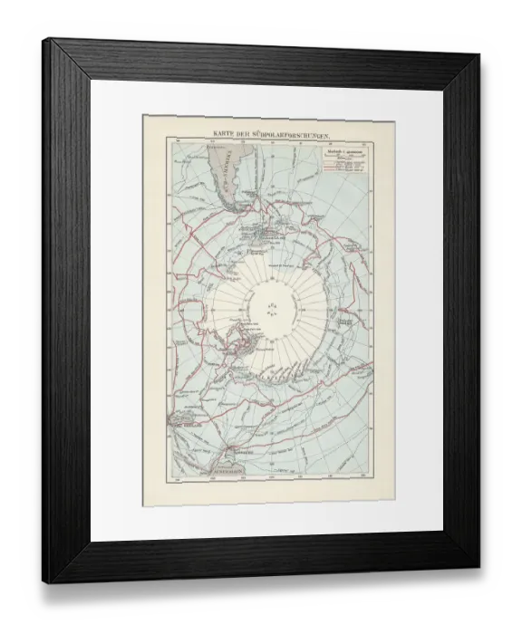 Framed Print : Antarctica map with sea routes of various explorers, lithograph, 1897 Framed Print : Antarctica map with sea routes of various explorers, lithograph, 1897