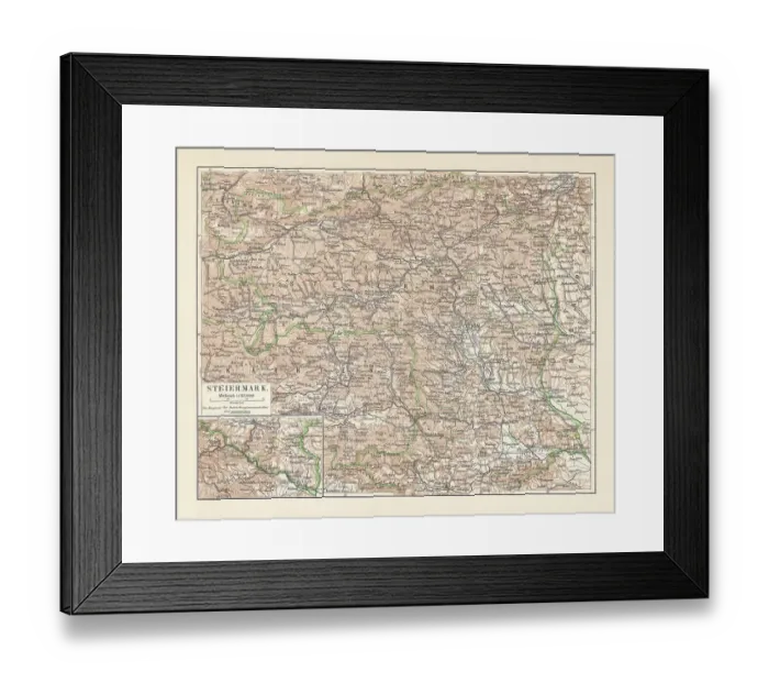 Framed Print : Topographic map of Styria, Austria, lithograph, published in 1897 Framed Print : Topographic map of Styria, Austria, lithograph, published in 1897