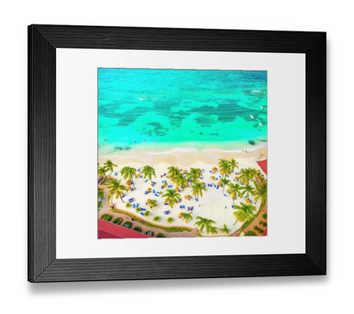 Framed Print : Palm-fringed beach from above, Caribbean Sea Framed Print : Palm-fringed beach from above, Caribbean Sea