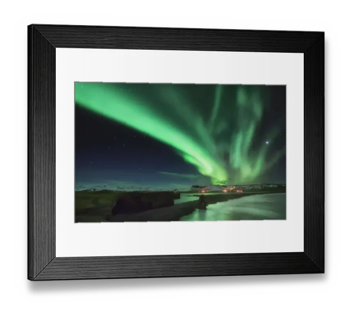 Framed Print : Aurora over Dyrholaey, Vik Framed Print : Aurora over Dyrholaey, Vik