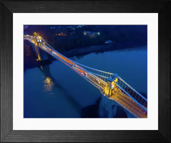 Framed Print : Menai Bridge From Above at night