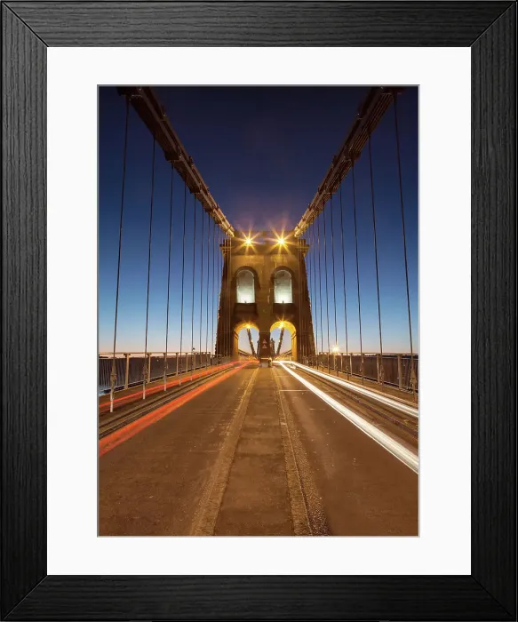 Framed Print : Menai Suspension Bridge with traffic streaks Framed Print : Menai Suspension Bridge with traffic streaks