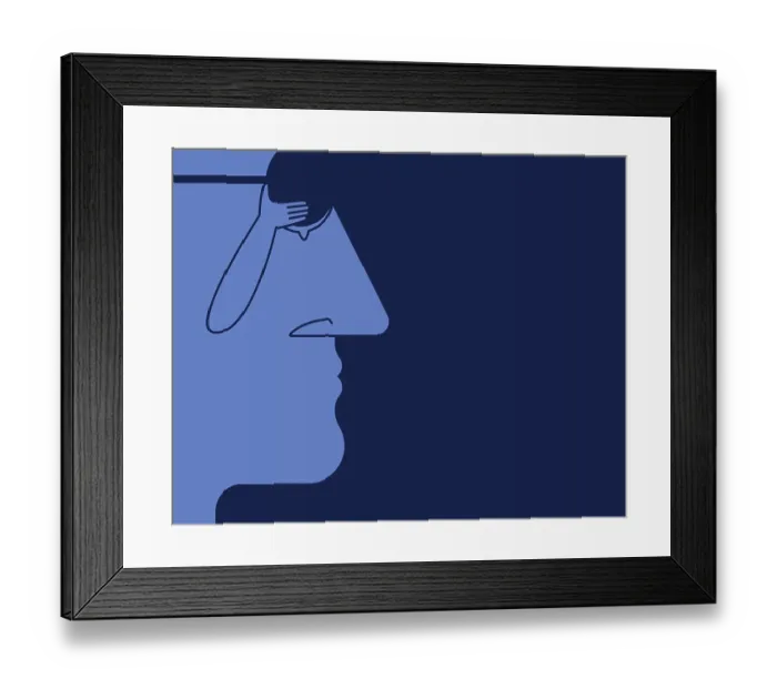 Framed Print : Sorrow. Man wears sunglasses. Visual trick illustration with a man holds Framed Print : Sorrow. Man wears sunglasses. Visual trick illustration with a man holds