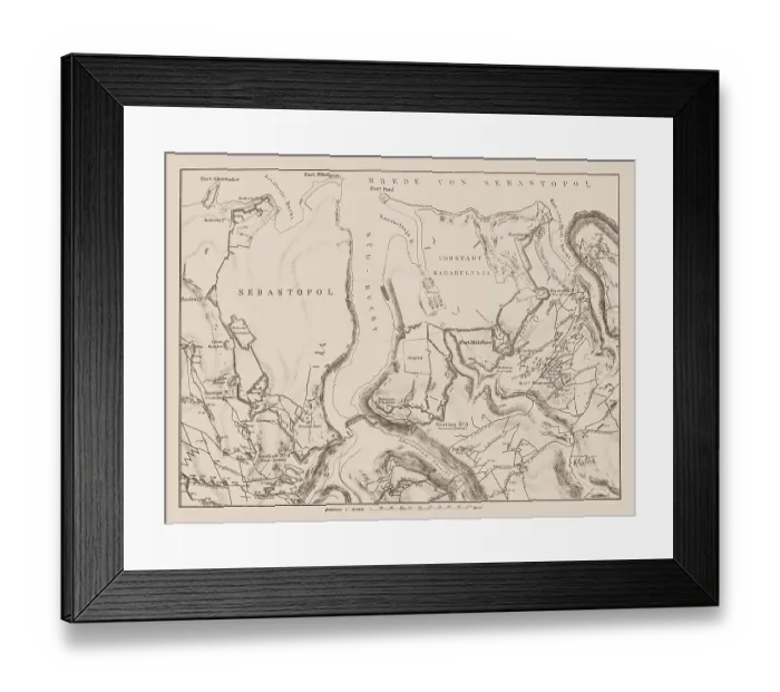 Framed Print : Map of the attack and defense works on the south side of Sevastopol at the time of the storming on September 8, 1855 Framed Print : Map of the attack and defense works on the south side of Sevastopol at the time of the storming on September 8, 1855