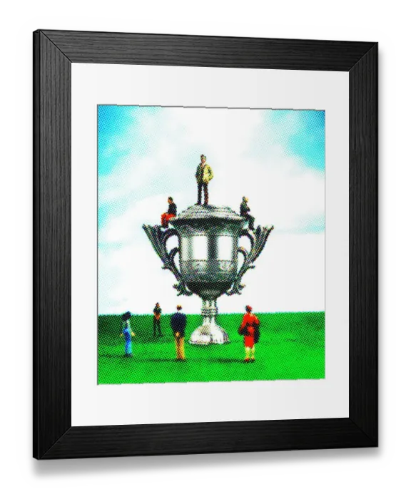 Framed Print : Plastic Toy People by a Large Trophy Framed Print : Plastic Toy People by a Large Trophy