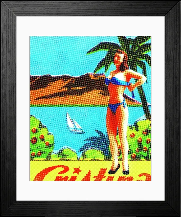 Framed Print : Woman Tying Swimsuit Top