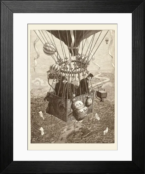 Framed Print : Hot air balloon flying 1888 over Germany military delivering