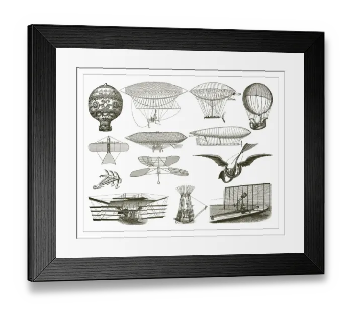 Framed Print : Old engraved illustration of Airships in the past Framed Print : Old engraved illustration of Airships in the past