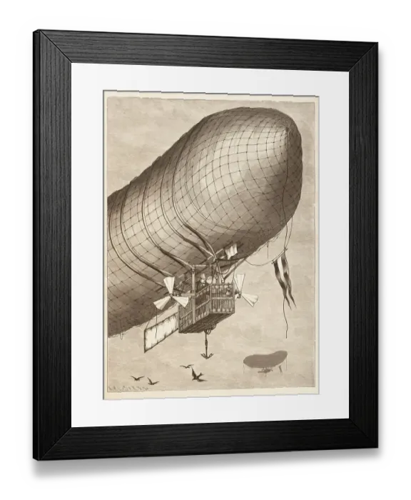 Framed Print : Non-rigid airship flying 1879 over Germany by Georg Baumgarten Framed Print : Non-rigid airship flying 1879 over Germany by Georg Baumgarten