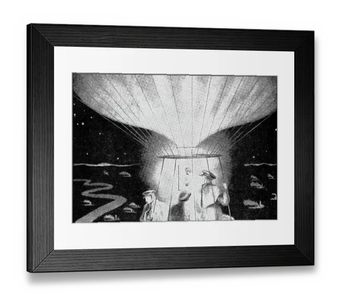 Framed Print : Antique illustration: Air Baloon at night Framed Print : Antique illustration: Air Baloon at night