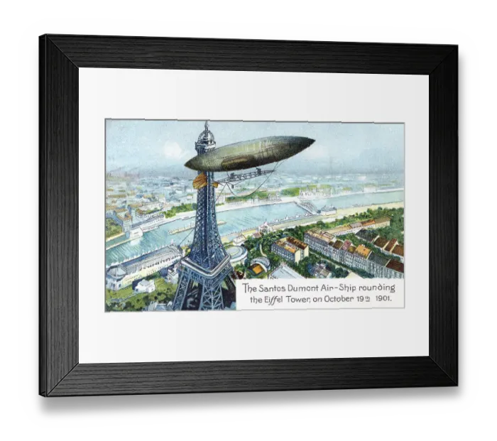 Framed Print : Postcard of Brazilian aviator Alberto Santos-Dumont's airship and Eiffel Tower Framed Print : Postcard of Brazilian aviator Alberto Santos-Dumont's airship and Eiffel Tower