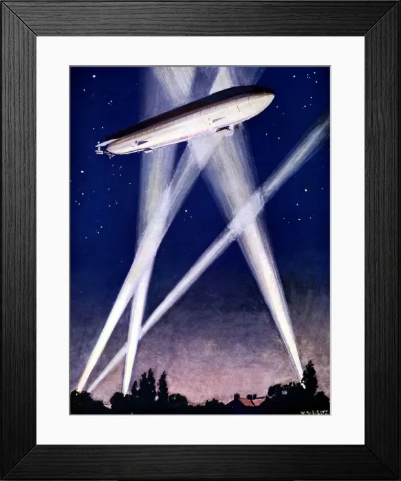Framed Print : Zeppelin and searchlights Framed Print : Zeppelin and searchlights