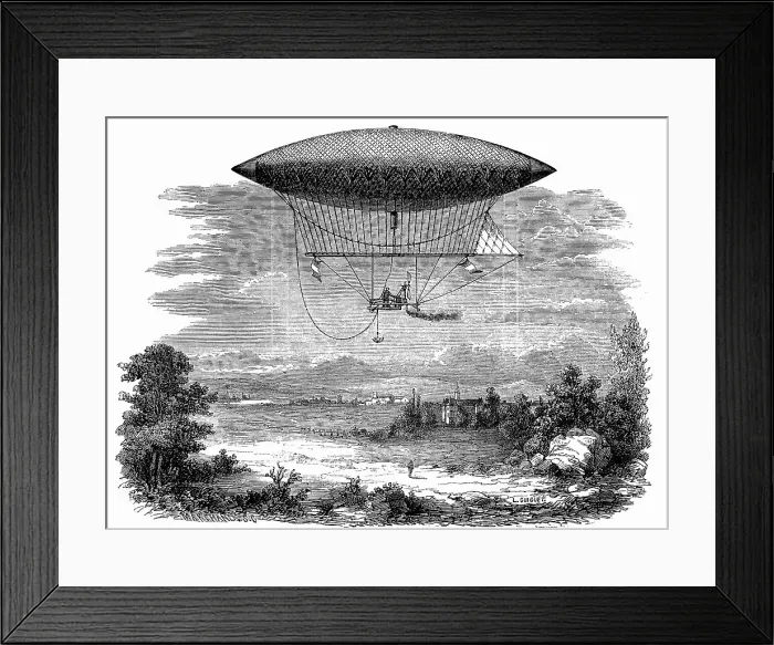 Framed Print : Henri Giffard's steam-powered dirigible by Louis Figuier Framed Print : Henri Giffard's steam-powered dirigible by Louis Figuier