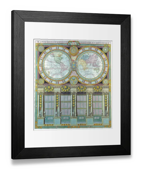 Framed Print : Double Hemisphere World Map Framed Print : Double Hemisphere World Map