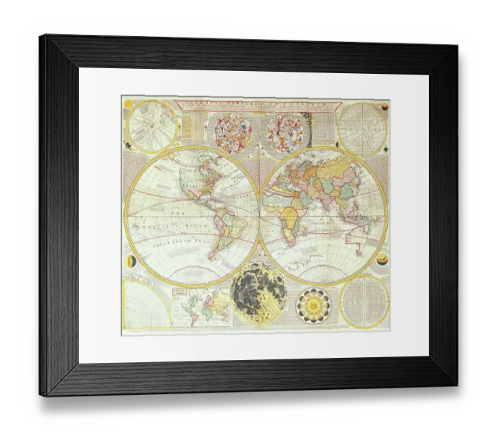 Framed Print : Double Hemisphere World Map