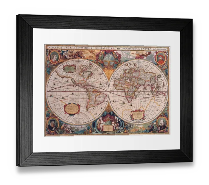 Framed Print : Double Hemisphere Map Framed Print : Double Hemisphere Map