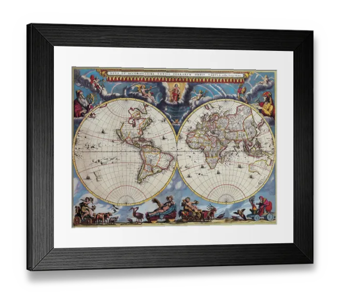 Framed Print : Double Hemisphere Map Framed Print : Double Hemisphere Map