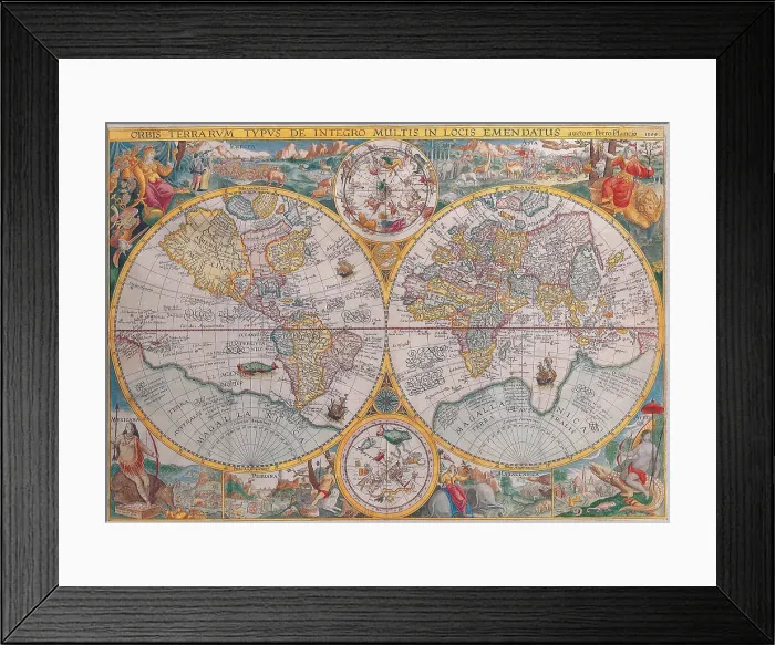 Framed Print : Double Hemisphere Map Framed Print : Double Hemisphere Map