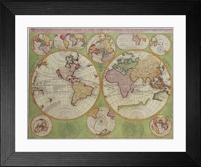 Framed Print : Double Hemisphere Polar Map Framed Print : Double Hemisphere Polar Map