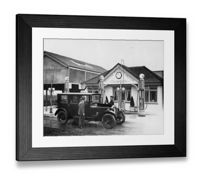 Framed Print : Motoring. 2nd November 1927: A petrol station where every make Framed Print : Motoring. 2nd November 1927: A petrol station where every make