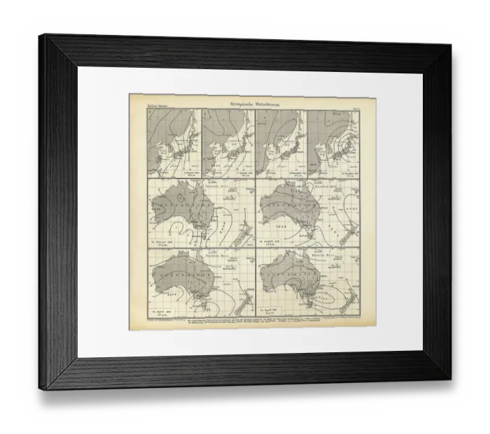 Framed Print : Chart of Weather Patterns in the Pacific Ocean, German Antique Victorian Engraving, 1896 Framed Print : Chart of Weather Patterns in the Pacific Ocean, German Antique Victorian Engraving, 1896
