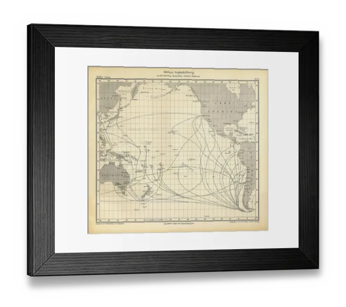 Framed Print : Chart of Weather Patterns in the Pacific Ocean in January and February, German Antique Victorian Engraving, 1896 Framed Print : Chart of Weather Patterns in the Pacific Ocean in January and February, German Antique Victorian Engraving, 1896