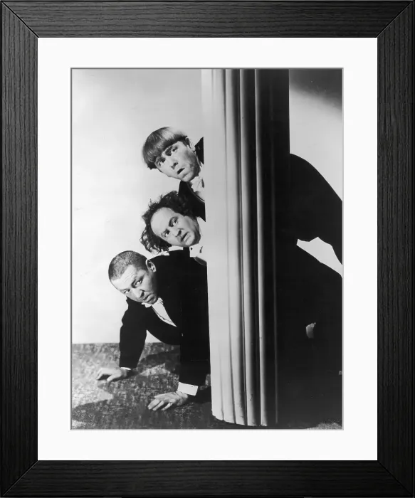 Framed Print : Three Stooges Peer Around Column Framed Print : Three Stooges Peer Around Column