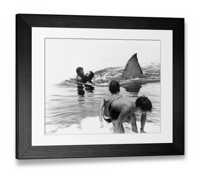 Framed Print : Jaws. Boys attempt to escape the shark in a scene from the film Jaws, 1975 Framed Print : Jaws. Boys attempt to escape the shark in a scene from the film Jaws, 1975