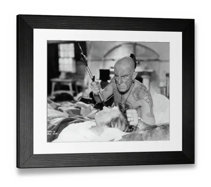 Framed Print : Moby Dick. Unidentified man has his hair grabbed by native in a scene Framed Print : Moby Dick. Unidentified man has his hair grabbed by native in a scene
