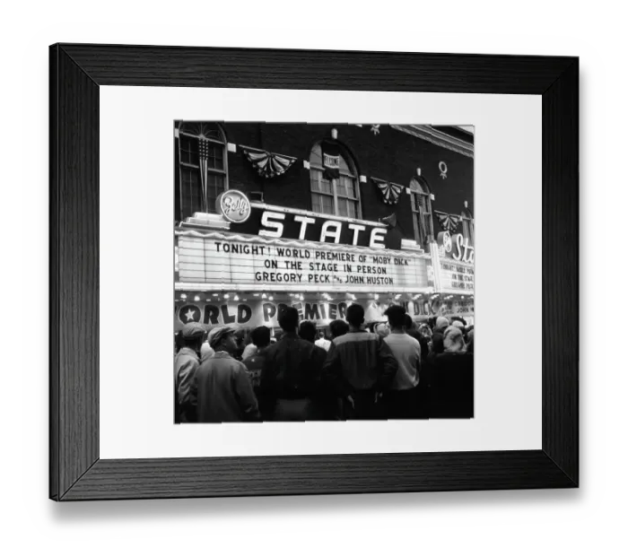 Framed Print : Moby Dick. Marquee outside premiere of the film Moby Dick, 1956 Framed Print : Moby Dick. Marquee outside premiere of the film Moby Dick, 1956