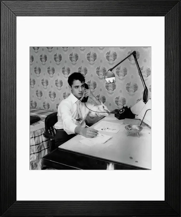 Framed Print : Sal Mineo. American actor Sal Mineo (1939 - 1976) writing at his desk, 1956 Framed Print : Sal Mineo. American actor Sal Mineo (1939 - 1976) writing at his desk, 1956