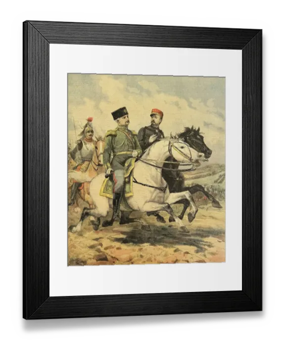 Framed Print : French and Russian general riding on horses sidy by side Framed Print : French and Russian general riding on horses sidy by side