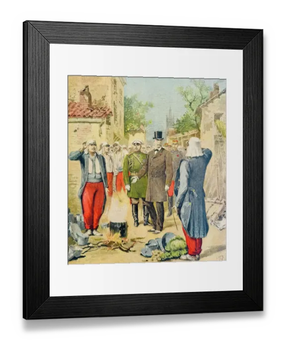 Framed Print : The French president visits the soldiers during the maneuver and talks to them while cooking the soup
