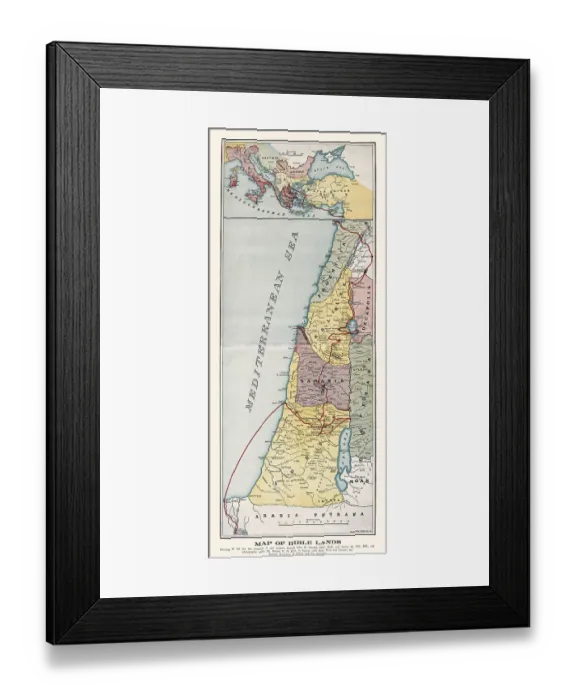 Framed Print : Vintage map the Holy Land, showing a pilgrims journey from Rome to sites in the Holy Land, Victorian 1890s, 19th Century Framed Print : Vintage map the Holy Land, showing a pilgrims journey from Rome to sites in the Holy Land, Victorian 1890s, 19th Century