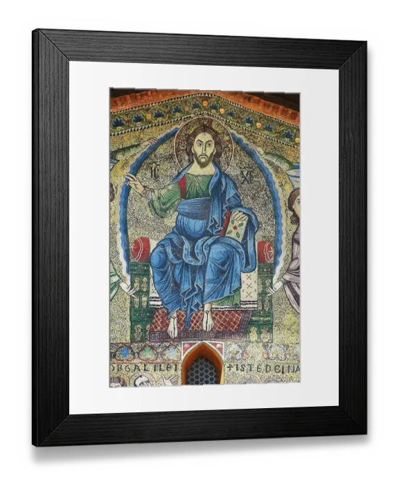 Framed Print : Close up of the 13th century Byzantine Mosaic panel depicting Christ Pantocrator on the Basilica of San Frediano, a Romanesque church, Lucca, Tunscany, Italy Framed Print : Close up of the 13th century Byzantine Mosaic panel depicting Christ Pantocrator on the Basilica of San Frediano, a Romanesque church, Lucca, Tunscany, Italy