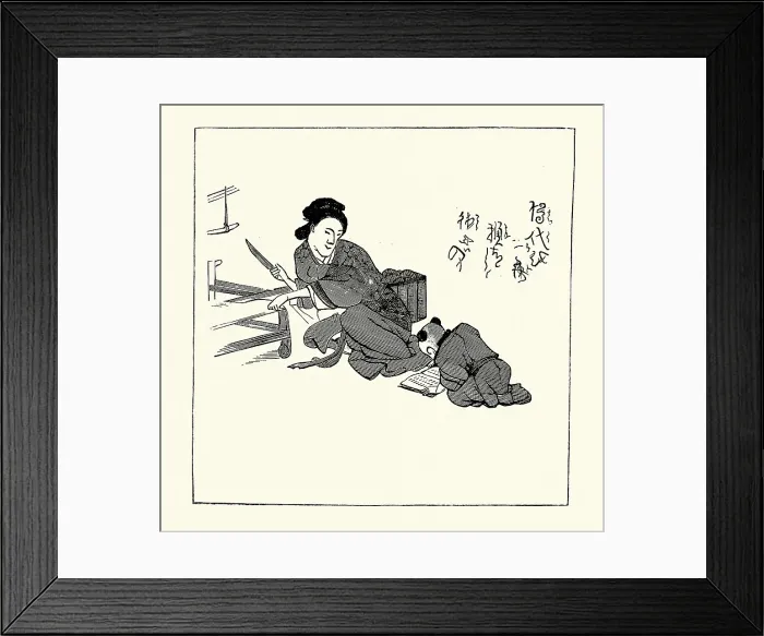 Framed Print : Traditional Japanese art, Teacher and student learning to read, Victorian 19th Century style, Vintage illustration Framed Print : Traditional Japanese art, Teacher and student learning to read, Victorian 19th Century style, Vintage illustration
