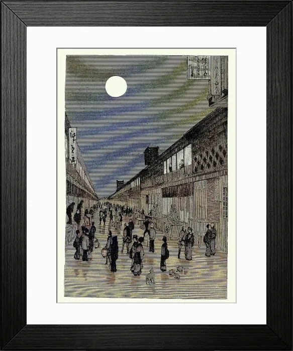 Framed Print : Traditional Japanese art, Night city street scene, Victorian 19th Century style, Vintage illustration Framed Print : Traditional Japanese art, Night city street scene, Victorian 19th Century style, Vintage illustration