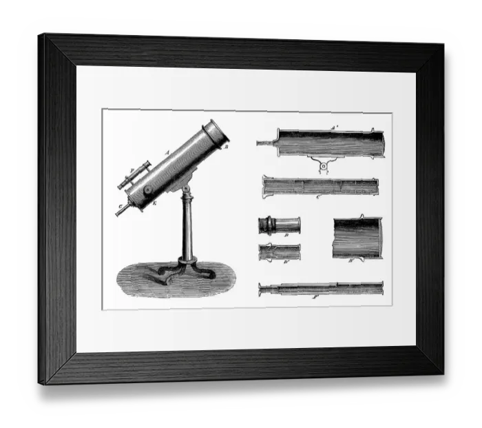 Framed Print : Antique illustration of telescope Framed Print : Antique illustration of telescope