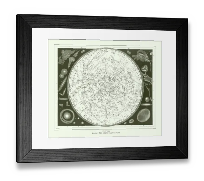 Framed Print : Engraved Antique, Map of the Southern Heavens Engraving Antique Illustration, Published 1851