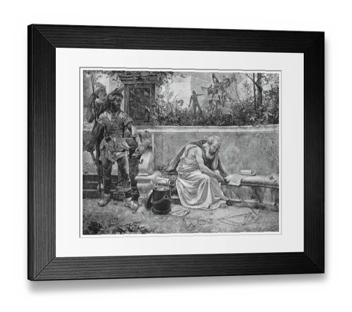Framed Print : Old engraving illustration of death of Archimedes (ancient Greek mathematician, physicist and engineer) Framed Print : Old engraving illustration of death of Archimedes (ancient Greek mathematician, physicist and engineer)