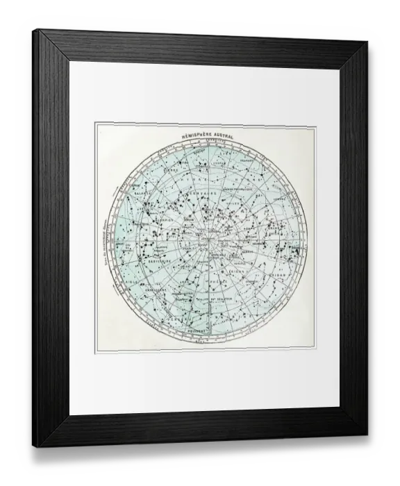 Framed Print : Antique French map of Southern celestial hemisphere star chart