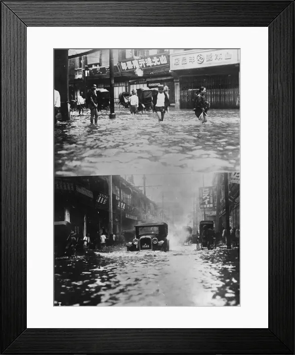 Framed Print : Floods. circa 1925: Two scenes of the japanese quarter of Shanghai after flooding Framed Print : Floods. circa 1925: Two scenes of the japanese quarter of Shanghai after flooding
